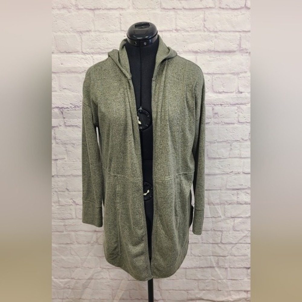 Altar'd State Womens Medium Olive Green‎ Heathered Hooded Open Front Cardigan